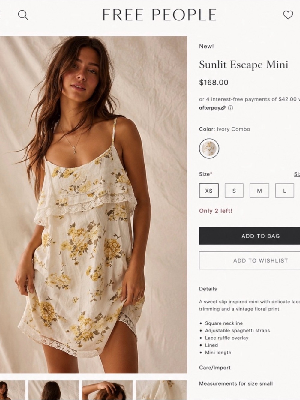 Free People Sunlit Escape Mini Dress - Ivory with Yellow Floral